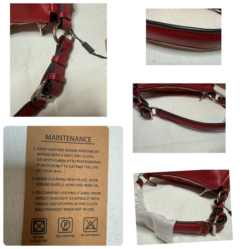 S-zone Red Leather Shoulder Bag with silvertone hardware. - Picture 14 of 14